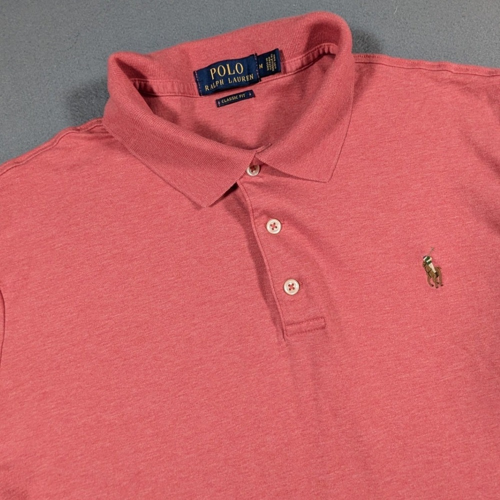 Polo Ralph Lauren Polo Shirt Mens Medium Pink Heather Classic Fit Flesh Pony